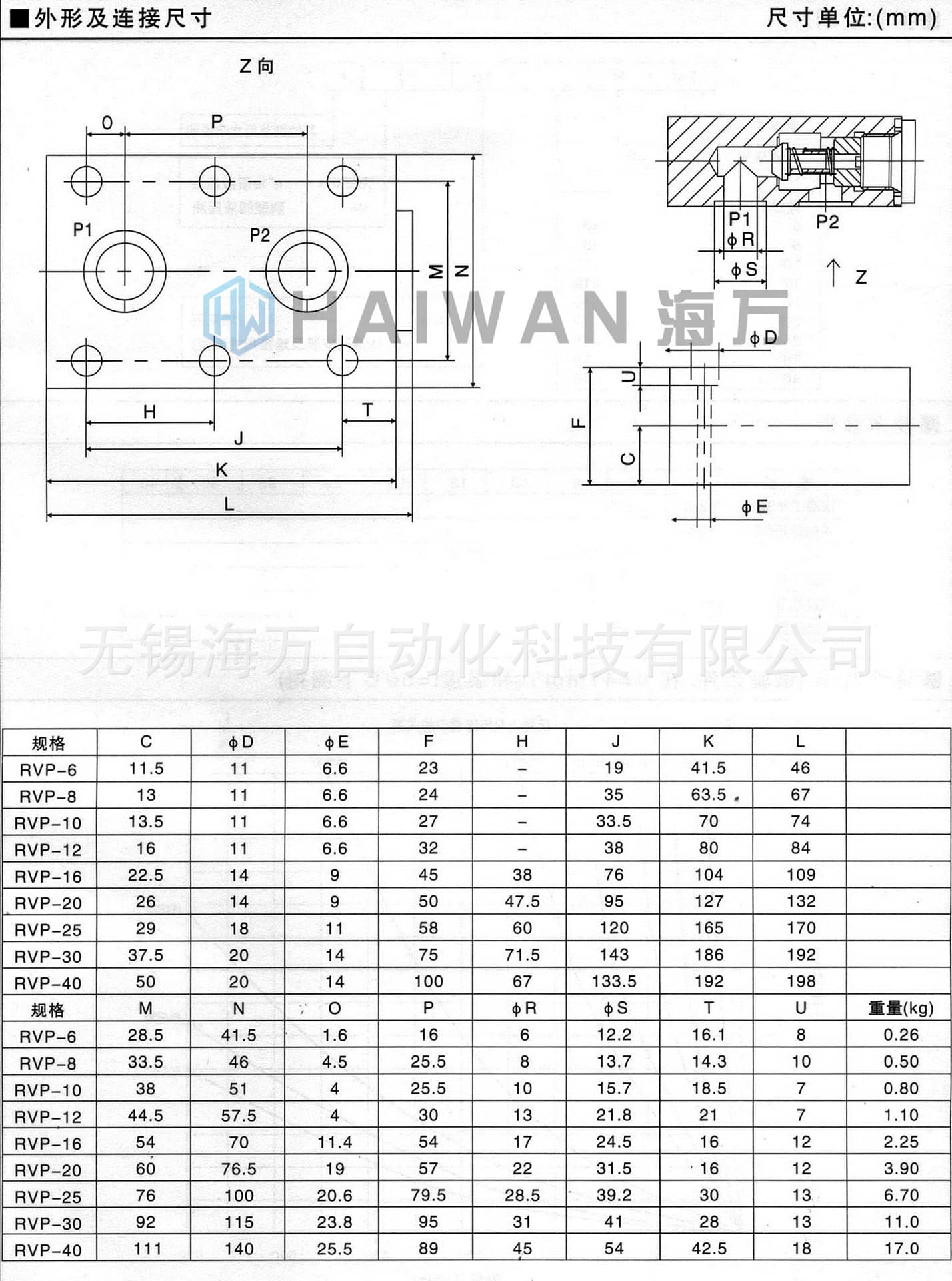 RVP型單向閥_外形_連接尺寸圖