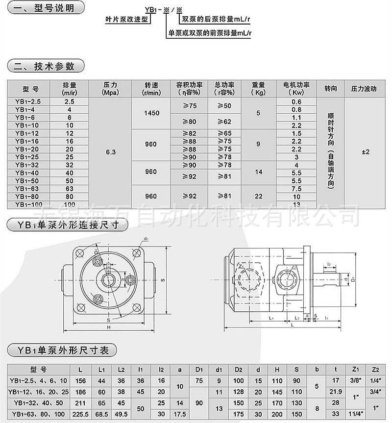 YB1系列葉片泵-型號(hào)參數(shù)